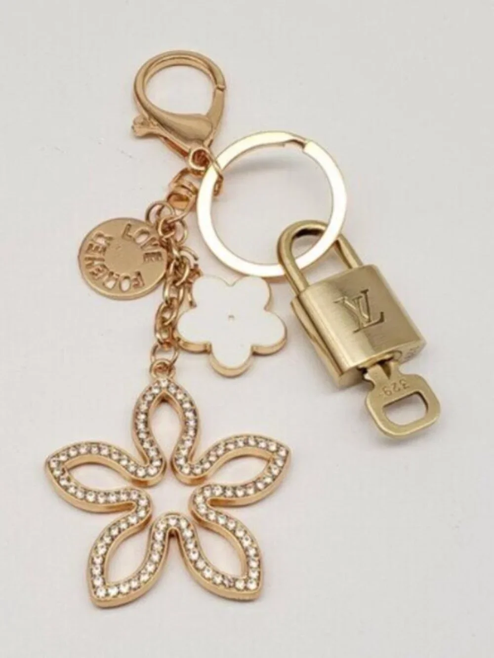 Louis Vuitton Authentic Gold Padlock 🔑 Key + Stylish Unbranded Clover Bag Charm
